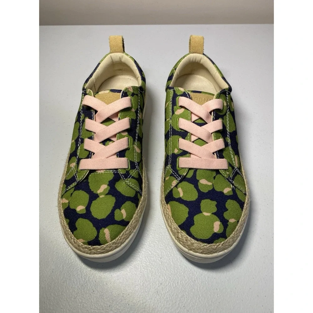 Spenco Jute Trim Malibu Bokeh Slip On‎ Sneaker Womens 7 D Wide Navy Green Pink